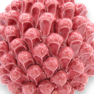 Pigna Ceramica Caltagirone con Base quadrata decorata, Rosa Antico - Varie misure (1Unità) Decoro Floreale