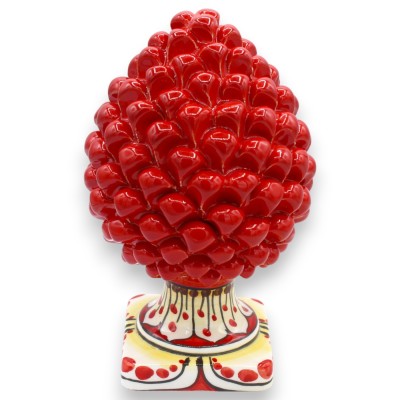 Piña de cerámica Caltagirone con base cuadrada decorada, roja - Varios tamaños (1 unidad) Decoración floral
