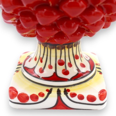 Caltagirone Ceramic Pine Cone with Decorated Square Base, Red - Various Sizes (1 Unit) Floral Decoration