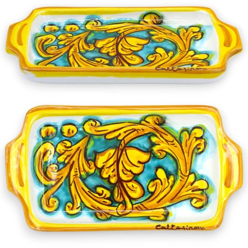 Vassoio con manici, ceramica Caltagirone L 19 x 10 cm ca.... 2