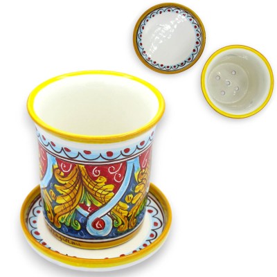 Cutlery drainer with saucer, Caltagirone ceramic - h 15 x 15 cm approx. (1 unit) various decoration options