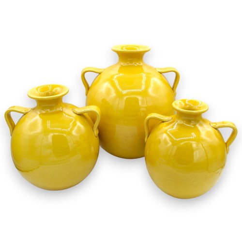 Amphora vaas met handvatten van fijn keramiek, Mosterd -...