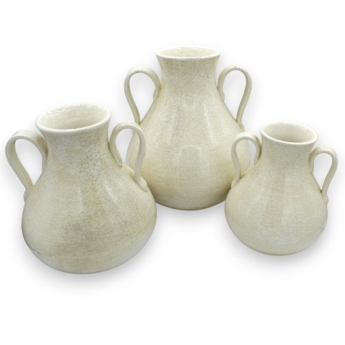 Amphora vaas met handvatten, fijn keramiek, antiek wit...