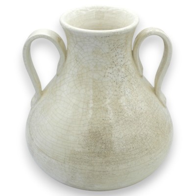 Vase amphore à anses, en céramique fine, blanc antique à effet craquelé, 3 tailles disponibles (1 unité) MD2