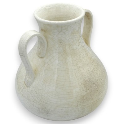 Vaso anfora con manici, pregiata ceramica, Bianco Antico con effetto craquele, 3 Opzioni misura (1Unità) MD2