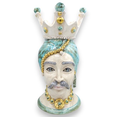 Tête de Maure de Caltagirone avec couronne, h 43 cm, vert-de-gris, émail or 24 carats et nacre