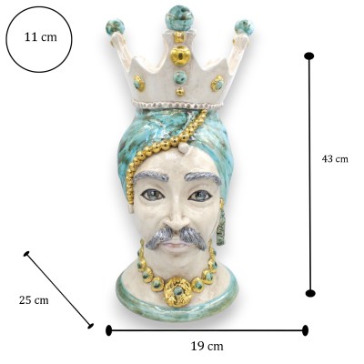 Kopf des Caltagirone-Mohren mit Krone, Höhe 43 cm, Grünspan, 24-karätiges Gold, Emaille und Perlmutt