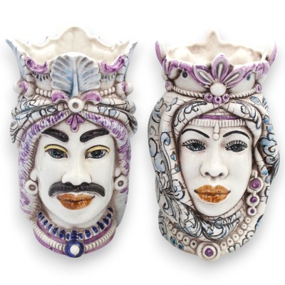 Cabezas moriscas sicilianas con turbante (par), aprox. 18 cm de alto, cerámica de Caltagirone MD18