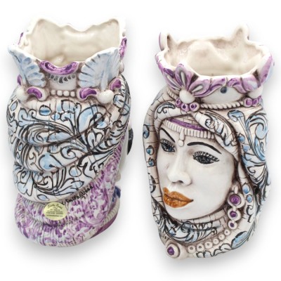 Cabezas moriscas sicilianas con turbante (par), aprox. 18 cm de alto, cerámica de Caltagirone MD18