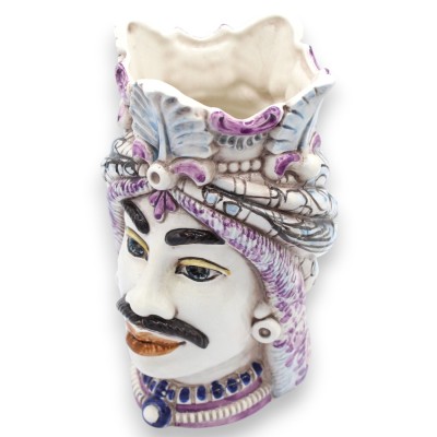 Têtes mauresques siciliennes avec turban (paire), environ 18 cm de haut, céramique de Caltagirone MD18