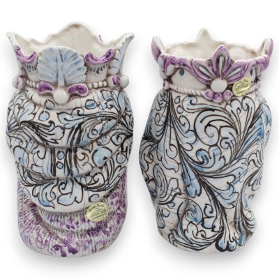 Sicilian Moorish Heads with Turban (pair) approx. 18 cm high, Caltagirone ceramic MD18