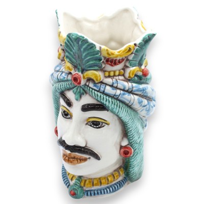 Têtes mauresques siciliennes avec couronne et turban (paire), env. 18 cm de haut, céramique de Caltagirone, MD17
