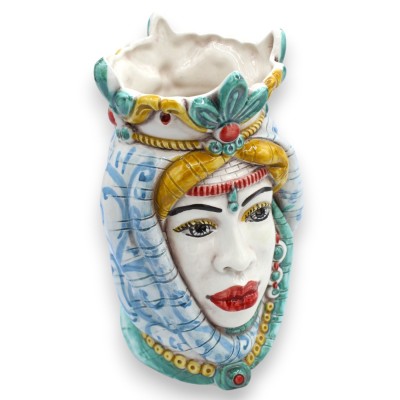 Têtes mauresques siciliennes avec couronne et turban (paire), env. 18 cm de haut, céramique de Caltagirone, MD17