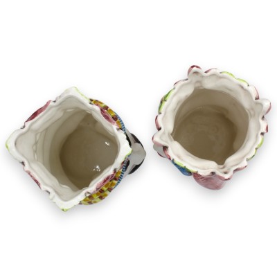 Cabezas moriscas sicilianas con corona y turbante (par), aprox. 18 cm de alto, cerámica de Caltagirone, MD1
