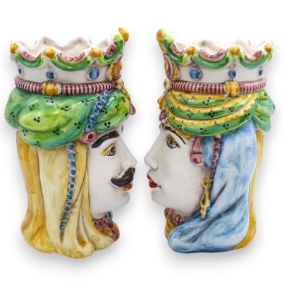 Teste di moro Siciliane Normanne (coppia) h 18 cm ca. ceramica Caltagirone MD4