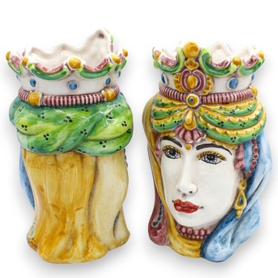 Teste di moro Siciliane Normanne (coppia) h 18 cm ca. ceramica Caltagirone MD4