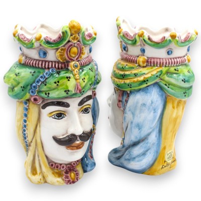 Teste di moro Siciliane Normanne (coppia) h 18 cm ca. ceramica Caltagirone MD4