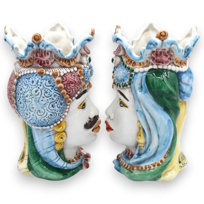 Sizilianische Emiri Maurische Köpfe (Paar) ca. 18 cm hoch. Caltagirone MD14 Keramik