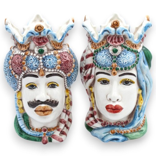 Siciliaanse Emir Moorse hoofden (paar) ca. 18 cm hoog. Caltagirone MD14 keramiek