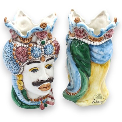Cabeças mouriscas dos Emirados da Sicília (par) aprox. 18 cm de altura. Cerâmica Caltagirone MD14