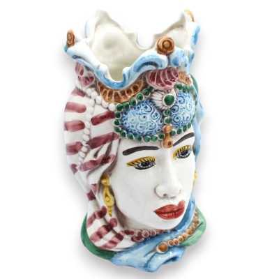 Sizilianische Emiri Maurische Köpfe (Paar) ca. 18 cm hoch. Caltagirone MD14 Keramik