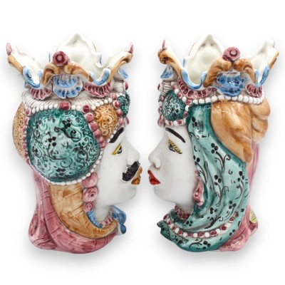 Cabezas moriscas emiri sicilianas (par), aprox. 18 cm de alto, cerámica de Caltagirone, MD3