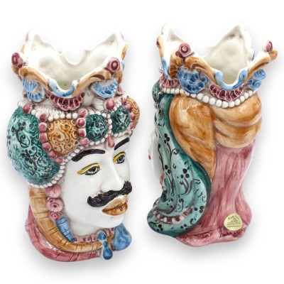 Cabezas moriscas emiri sicilianas (par), aprox. 18 cm de alto, cerámica de Caltagirone, MD3