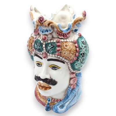Cabezas moriscas emiri sicilianas (par), aprox. 18 cm de alto, cerámica de Caltagirone, MD3