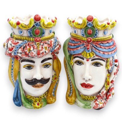 Teste di moro Siciliane Normanne (coppia) h 18 cm ca. ceramica Caltagirone MD16