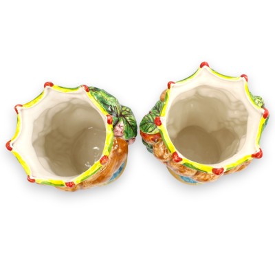 Cabeça de mouro siciliana, cerâmica de Caltagirone (par), aproximadamente 25 cm de altura. Coroa, frutas e medalhão MD1.