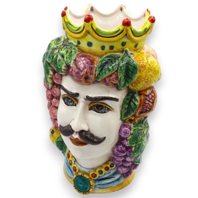 Cabeça de mouro siciliana, cerâmica de Caltagirone (par), aproximadamente 25 cm de altura. Coroa, frutas e medalhão MD1.