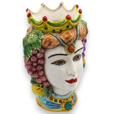Testa di moro Siciliana, ceramica Caltagirone (coppia) h 25 cm ca. Corona, frutti e Medaglione MD1