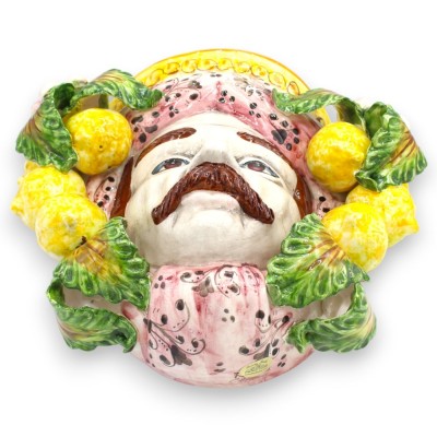 Fresque Tête de Maure (à suspendre) Céramique de Caltagirone, h 25 cm env. (1 unité) Applications de citrons