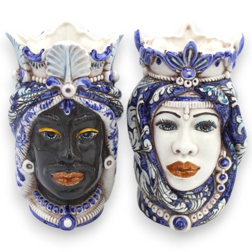 Teste di moro Siciliane Corona e Turbante (coppia) h 18...