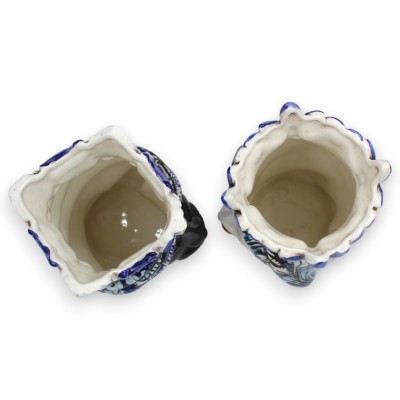 Cabezas moriscas sicilianas con corona y turbante (par), aprox. 18 cm de alto, cerámica de Caltagirone, MD19