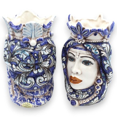 Têtes mauresques siciliennes avec couronne et turban (paire), env. 18 cm de haut, céramique de Caltagirone, MD19
