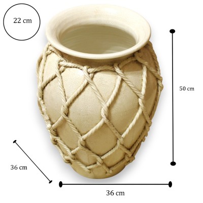Stojak na parasole w kształcie słoika, beżowy, wys. ok. 50 cm, z siateczkową aplikacją dookoła, efekt spękania