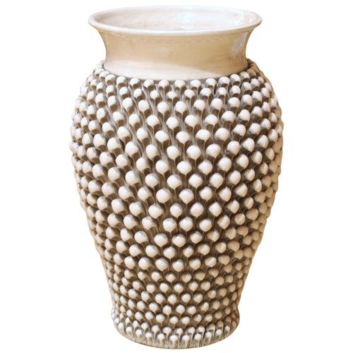 Pigna vaas met hoge hals, keramiek Caltagirone - h 46 cm ca. Monochroom, antiek wit - 