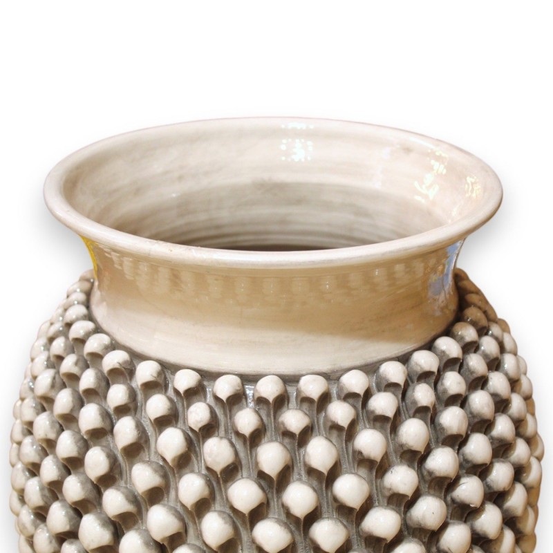 Jarrón de cuello alto Pigna, cerámica de Caltagirone - h 46 cm aprox. Un solo color, blanco antiguo - 