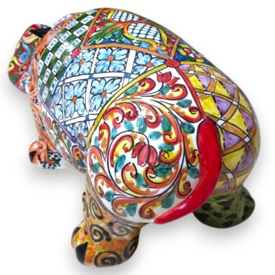 Hipopótamo gigante da série ÈLITE em cerâmica de Caltagirone, aproximadamente 70 x 30 cm. Decoração siciliana.