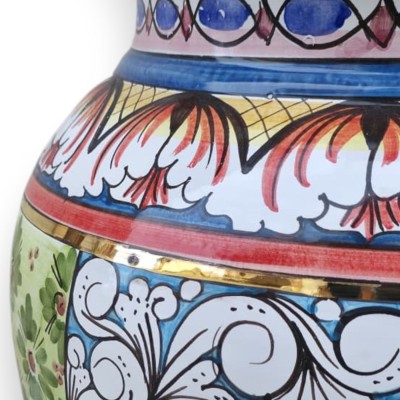 Jarrón para paraguas de la serie ÈLITE, 50 cm de alto x 35 cm de diámetro aprox. Cerámica de Caltagirone, esmalte de oro puro de
