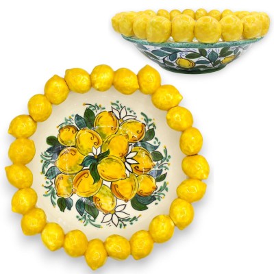 Caltagirone Ceramic Centerpiece, Ø 30 cm, h 11 cm – Hand-painted “Lemon” relief applications
