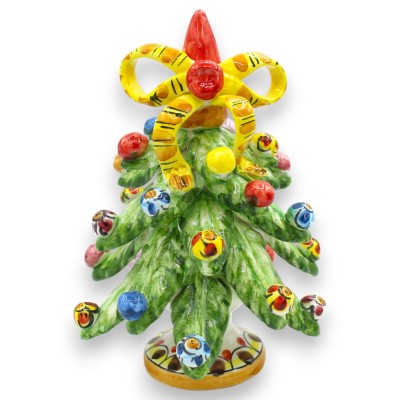 Christmas tree, Caltagirone ceramic, h 20 x 14 cm approx. (1 unit) top with bow and multicoloured balls