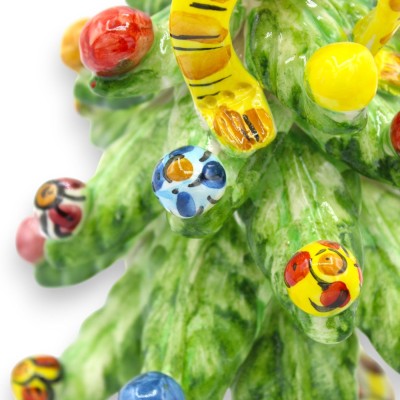 Kerstboom, Caltagirone keramiek, ca. 20 x 14 cm (1 stuk) bovenkant met strik en veelkleurige ballen