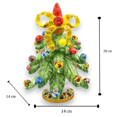Kerstboom, Caltagirone keramiek, ca. 20 x 14 cm (1 stuk) bovenkant met strik en veelkleurige ballen