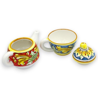 Three-piece teapot, convertible into a cup and milk jug, Caltagirone ceramic, approx. 20 cm high. 100% handcrafted. Hand-decorat
