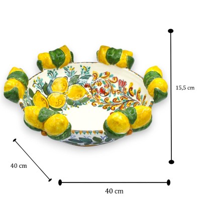 Centerpiece, Caltagirone ceramic, Ø 40 cm approx. Lemon and 17th century decoration, lemon applications