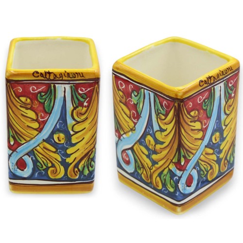 Stifte-/Zahnbürstenhalter, Caltagirone-Keramik. H 12 x 8... 2