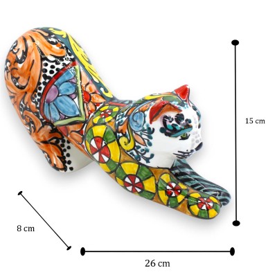 Gato estirado, serie ÈLITE, cerámica de Caltagirone, 26 x 15 cm aprox. Decoración de carrito.