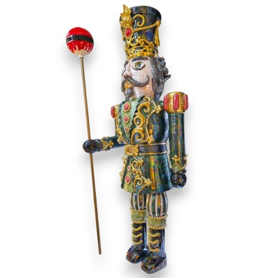 Nutcracker Soldier, Caltagirone ceramic, 100% handmade, approx. 110 x 40 cm. With platinum enamel, mother-of-pearl, and 24k gold